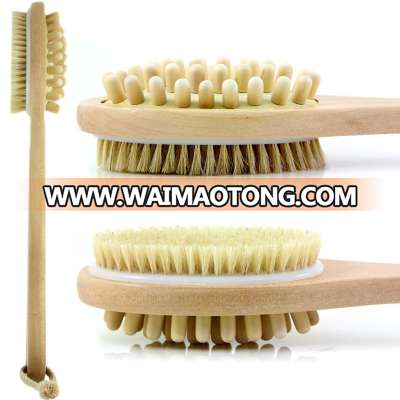 Bath Blossom Natural Bristle Bath Body Brush - Exfoliating Scrub Brush - Effective for Wet and Dry Body Brushing - Long Handled