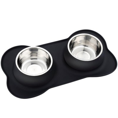 Stainless Steel Dog Bowl with No Spill Non-Skid Silicone Mat